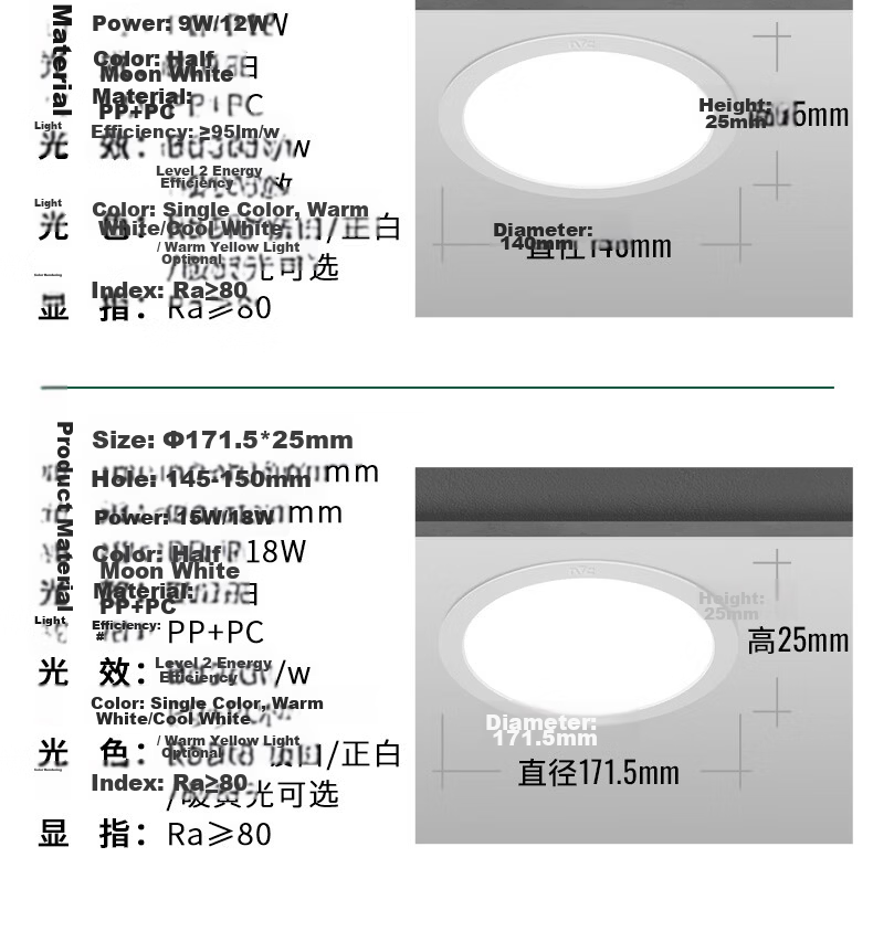 NVC LED Downlight Simple Ultra-thin High Brightness High Wattage Factory Ceiling Recessed Background Decorative Light 15W - Cool White 16