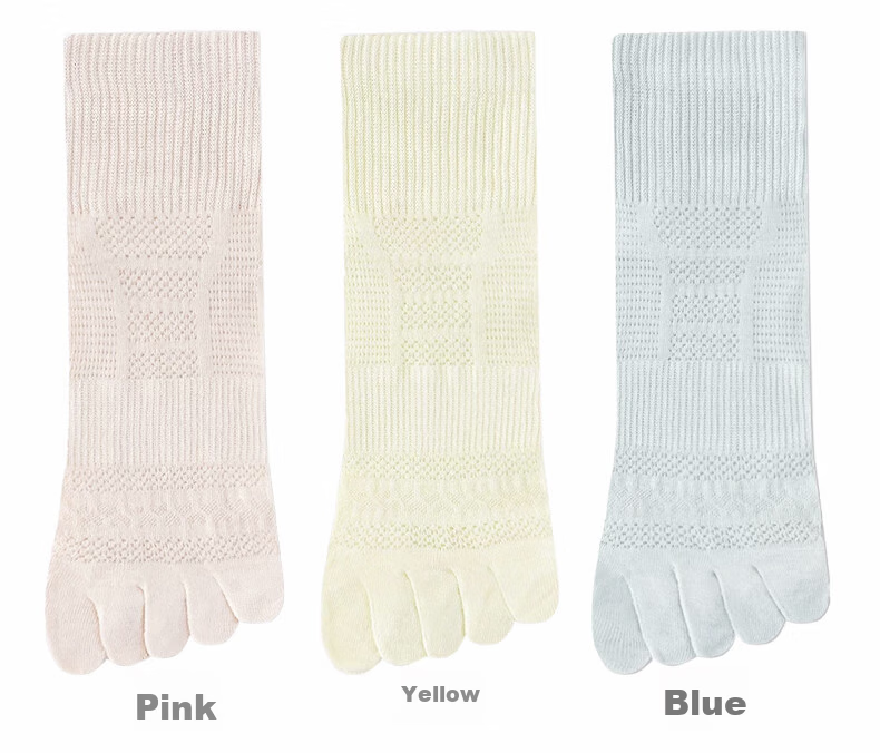 361° Women's Five-Toe Socks Summer Thin Breathable Sweat-Absorbing Mid-Calf Casual Socks 3-Pair Set One Size 13