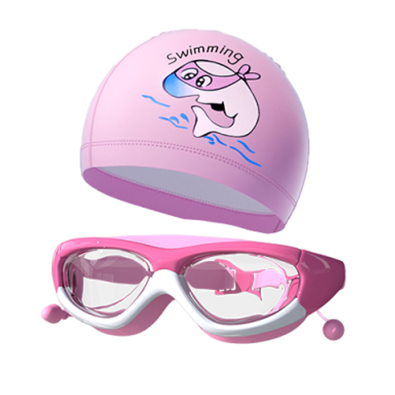 Jiehu Kids Swimming Goggles and Cap Set HD Waterproof Anti-Fog Unisex Professional Swimming Gear Protective Diving Glasses Set