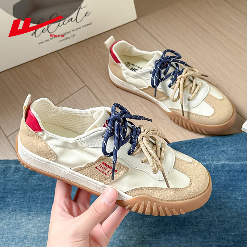 Warrior Training Shoes for Women Spring Casual White Sneakers Versatile Student Sports Canvas Shoes 371 Beige Brown Red Size 35