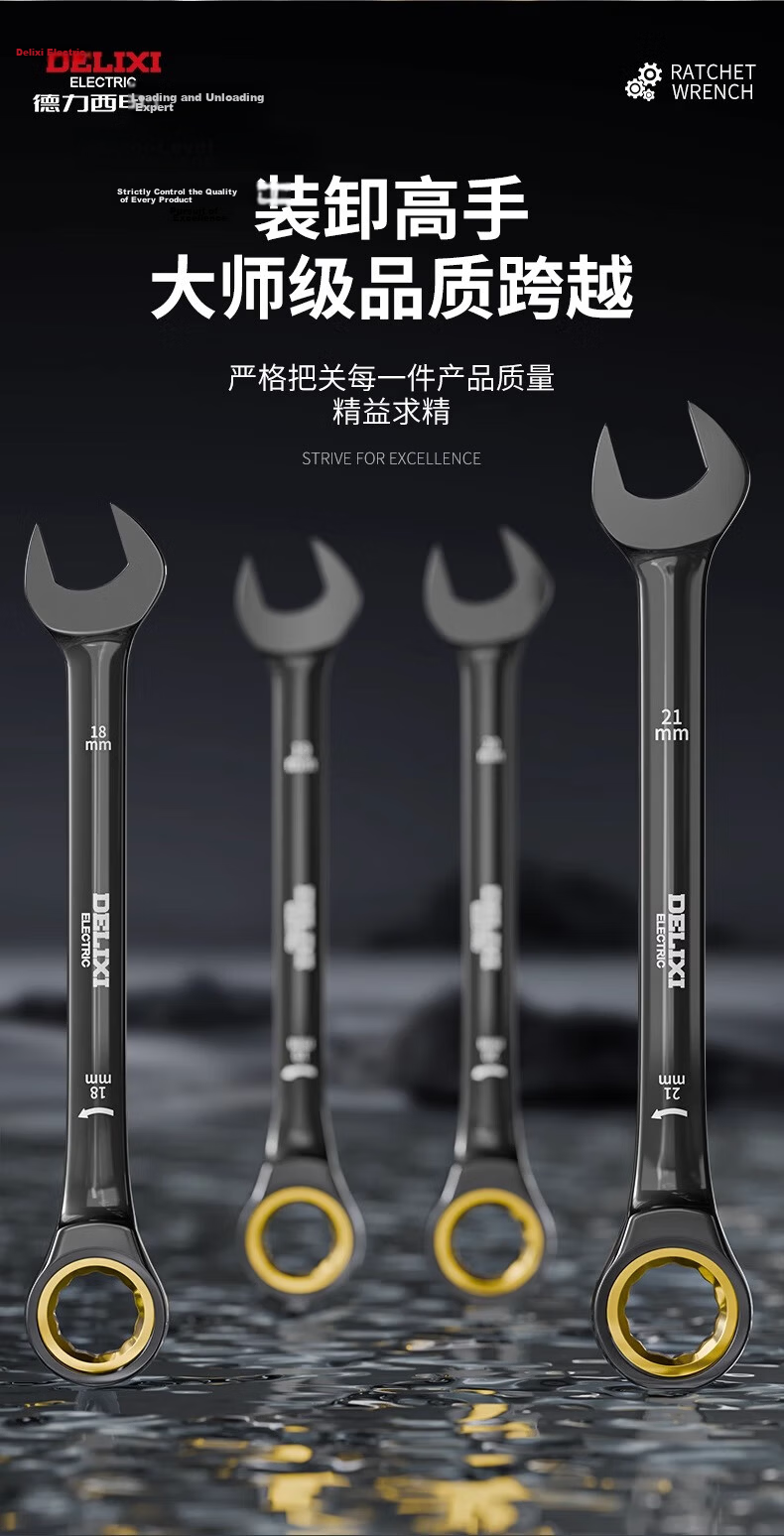 Delixi Ratchet Wrench Quick Plum Blossom Open-End 17mm Automatic Bidirectional Universal Dual-Use Plum Open Wrench Tool Set 4