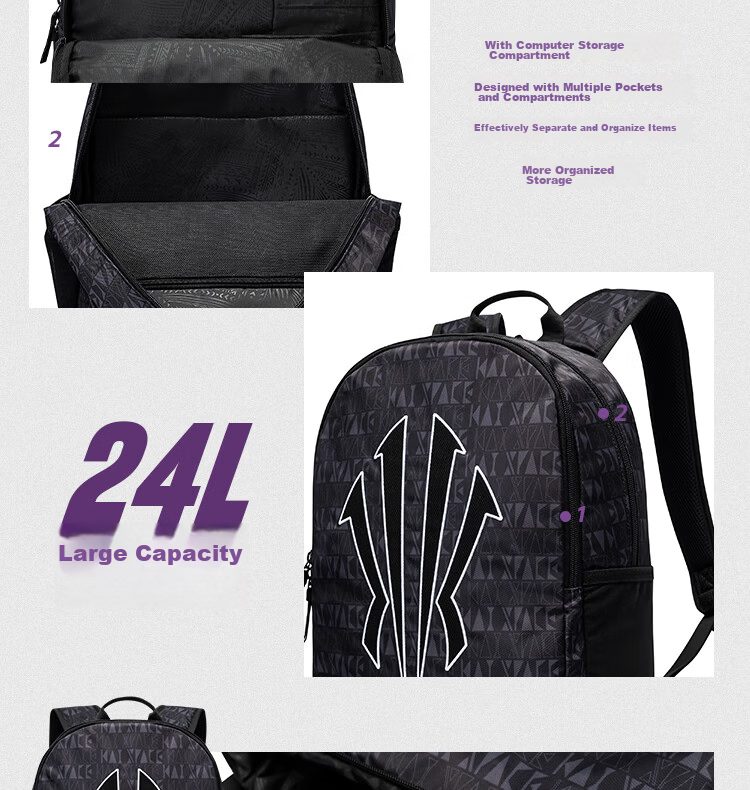 Anta Kyrie Irving Series Men's Large Capacity Water-Resistant Double Compartment Backpack Student Sports Basketball Bag 4