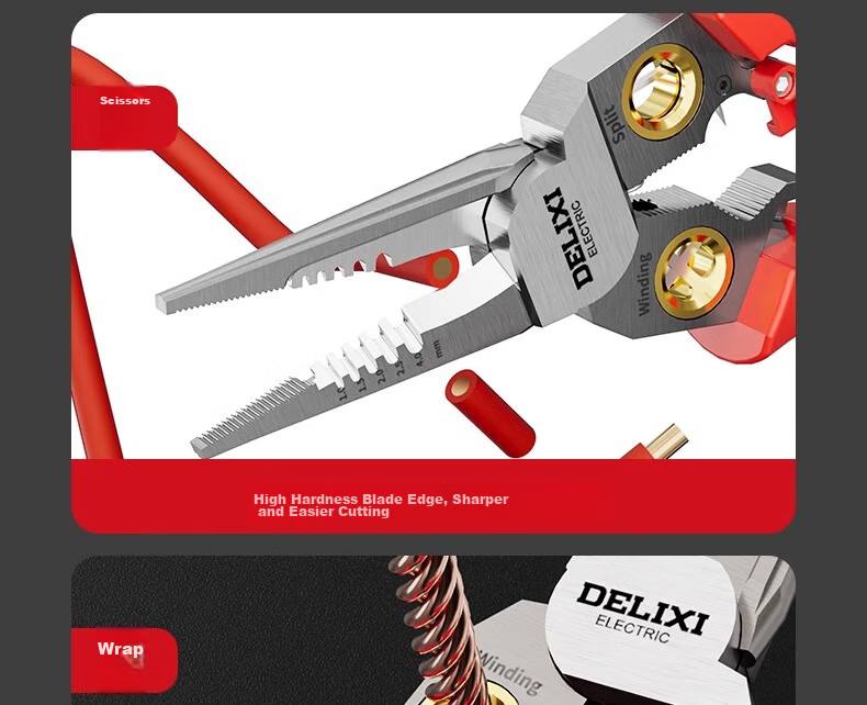 Delixi Wire Stripper Pliers Electrician Multi-Function Cutting Needle Nose Pliers 8-in-1 Industrial Grade New Model 12