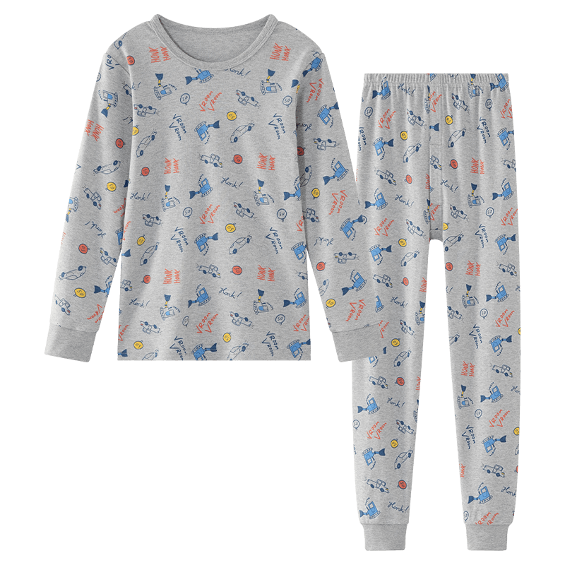 Hodo Children's Pure Cotton Underwear Set, Boys And Girls Autumn Thermal Underwear, Low-Collar Cotton Sweater, M1251 Gray-Blue, Size 130