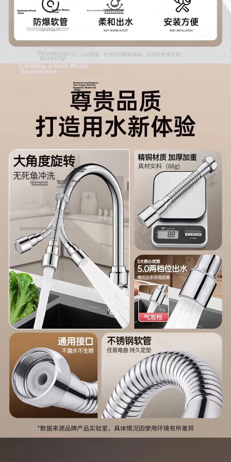 ILEDDOG [Seiko] Faucet Extender Splash-Proof All-Copper Kitchen Swivel Water Saver Aerator 2