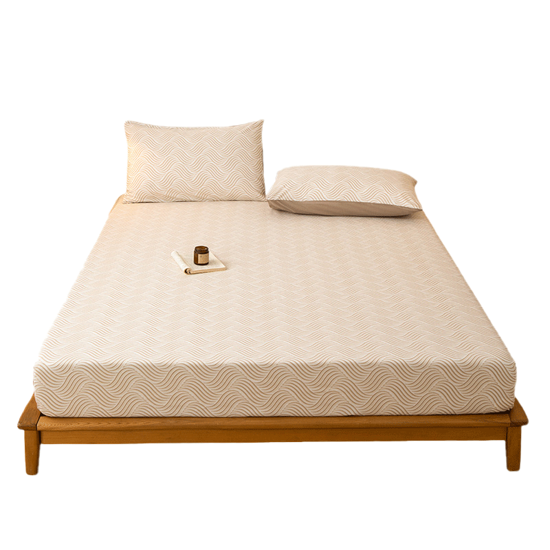 Grace A-Class 100% Cotton Washed Cotton 7A Antibacterial Breathable Fitted Sheet Mattress Cover for 1.8m Bed Khaki Cloud Pattern