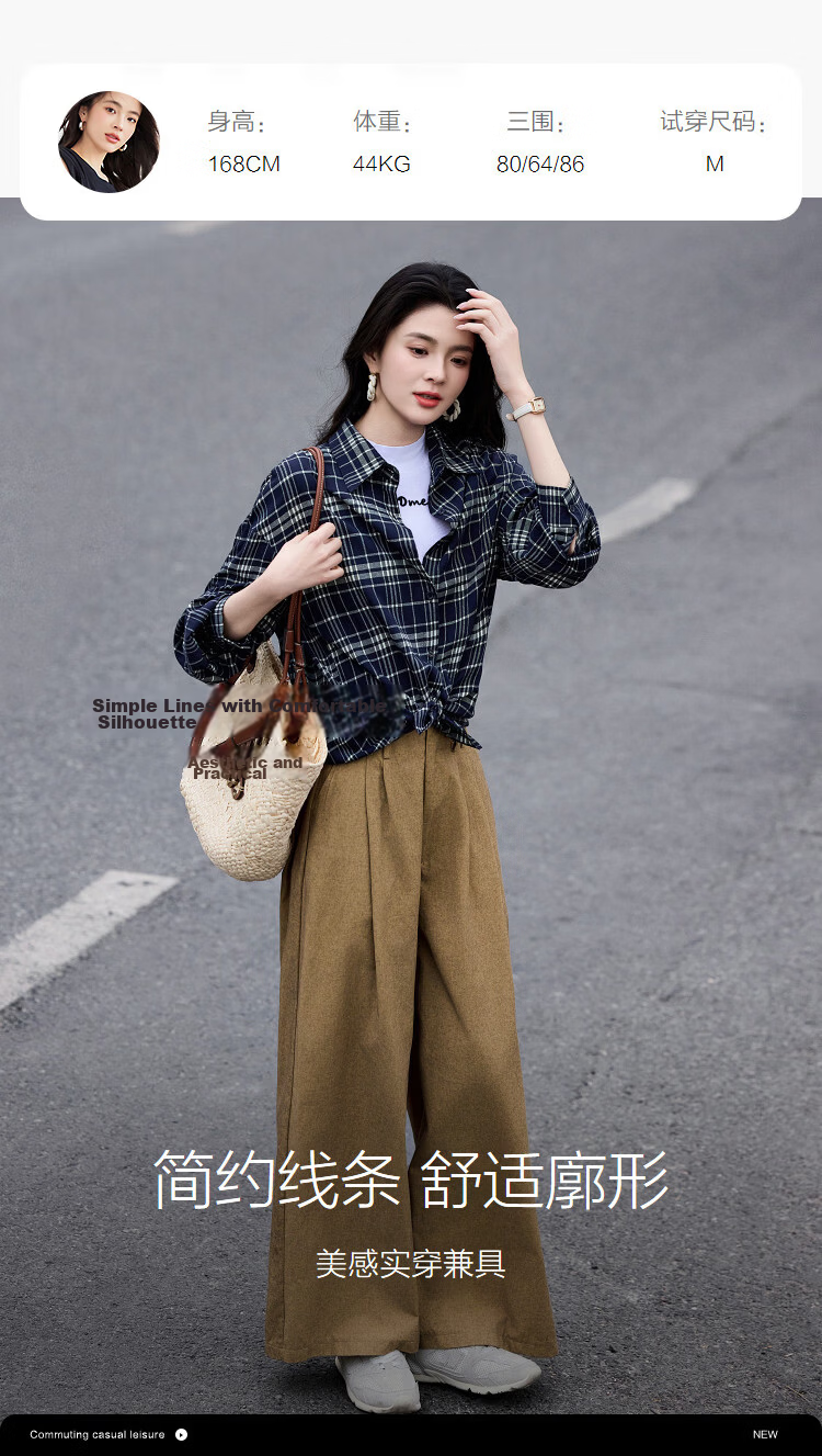 Demana [Stylish Everyday] Spring Vintage Lapel Plaid Drop Shoulder Loose Slimming Concealing Shirt for Women High-End Feel 9