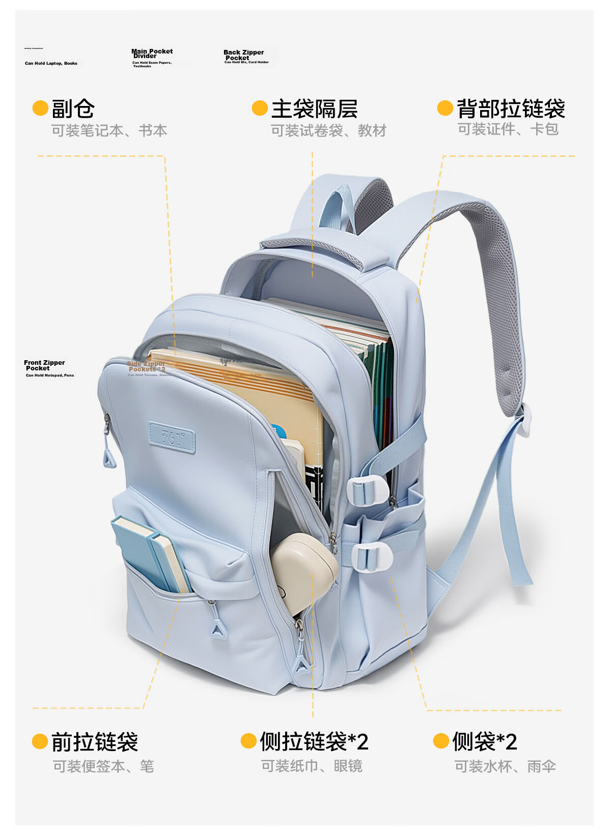 361° Women's Backpack High-Value College Student Bag 2026 New Simple Lightweight Large Capacity School Backpack for High School and Middle School Students 7