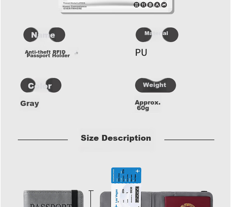 JOYTOUR Passport Holder Storage Wallet Anti-Theft Card Protection Case Coin Purse Bank Card Holder Portable Travel Gray 3