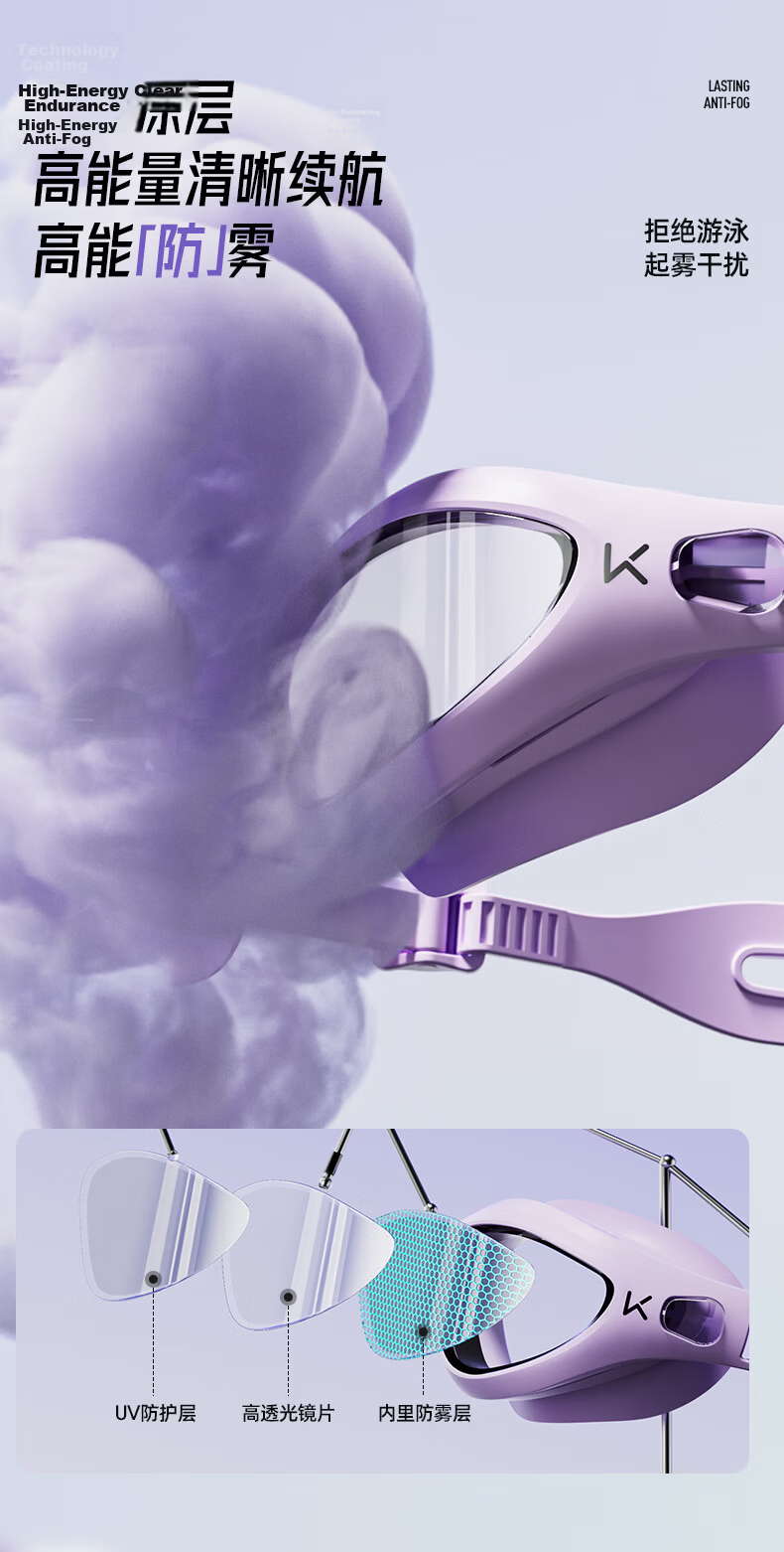 Keep Swimming Goggles Unisex Waterproof Anti-Fog HD Prescription Professional Diving Swim Glasses Purple Plano 2