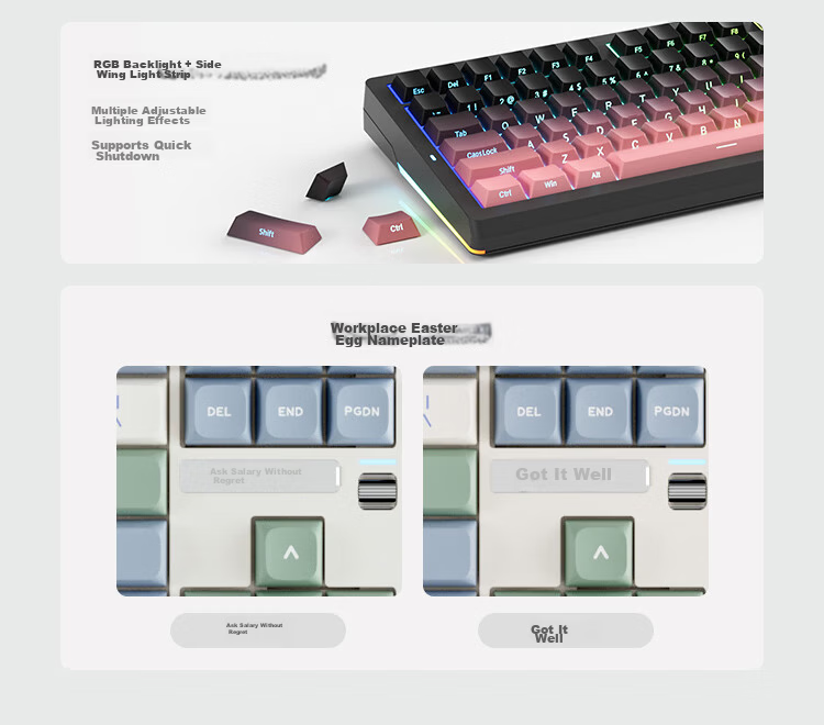 JD Jingzao JZ870 Pro Black Rose Three-Mode Mechanical Keyboard Wireless Bluetooth Wired Gaming E-sports Office Keyboard Compatible with Apple Mac Desktop Laptop 4