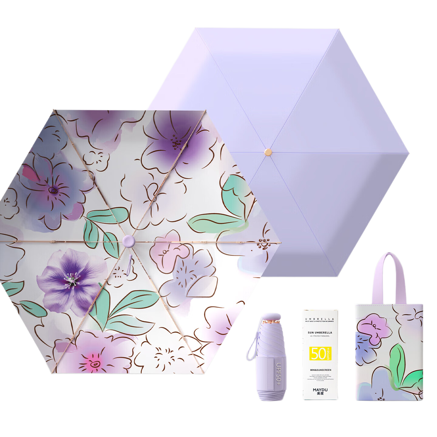 MAYDU Sun Umbrella, UV Protection Umbrella for Sun And Rain, Folding Umbrella, Pocket Umbrella, M5208 Purple