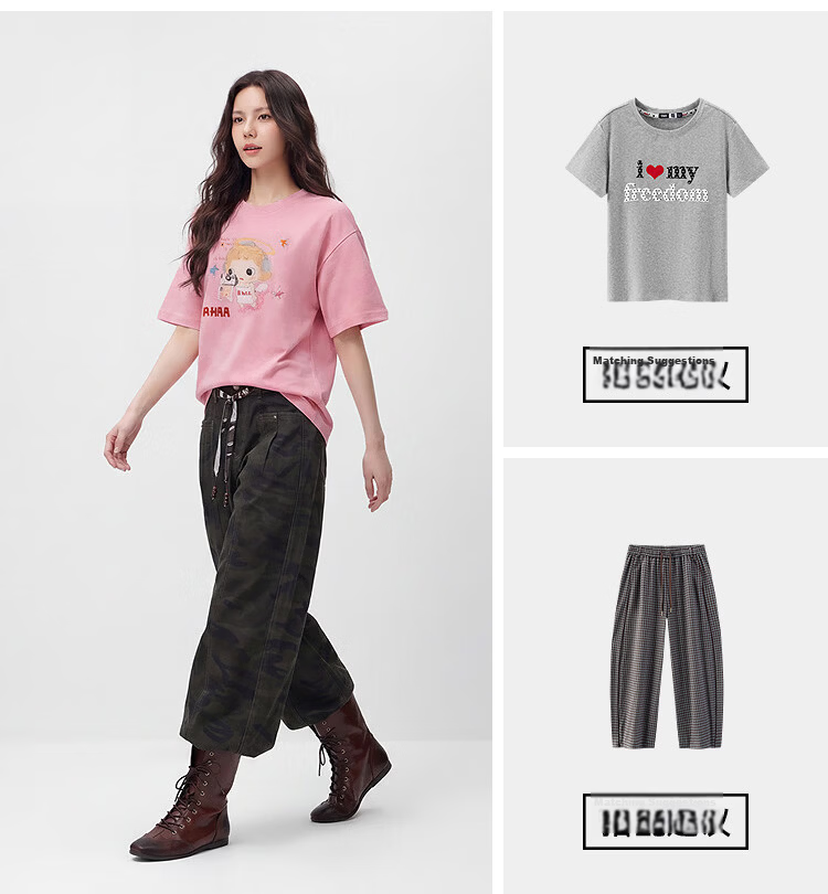 Semir Mall Same Style | Ahaa Women's Short-Sleeve T-Shirt, Summer 2026, Extra Loose Fit, Hand-Drawn Print, Pure Cotton Top, 101526100002 20