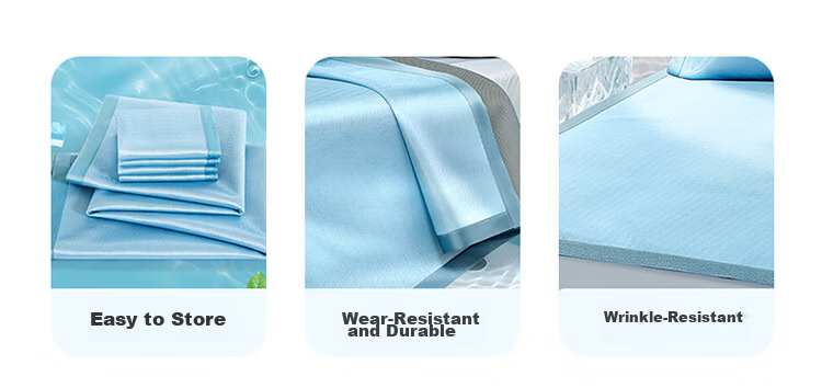 FUANNA Cooling Mat A-Class Milk Silk Printed Cool Ice Silk Mat Single Two-Piece Set Blue 1.2*2m [Washable] 7