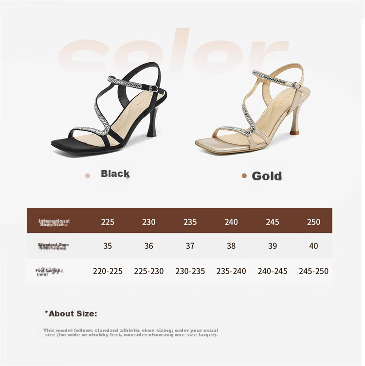 DAPHNE Women's Sandals New Summer Thin Heel Rhinestone Fairy Style High Heel Slippers Gold Size 38 4