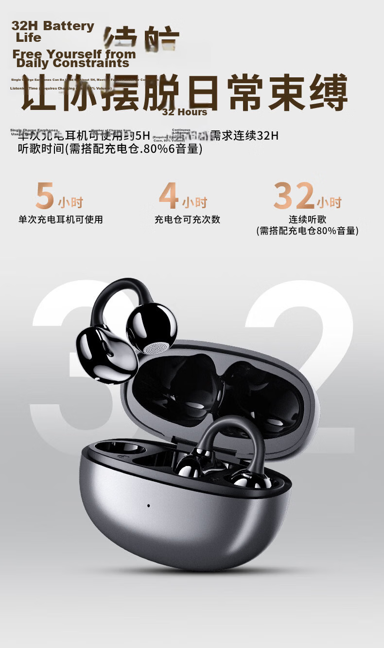 Zhunhang [Latest Model 2026] Bluetooth Earphones, Clip-On Style, Non-Injury, Wireless Open-Ear Design, Bone Conduction, Ultra-Long Battery Life, for Sports, Running, Cycling, Noise Reduction, Suitable for Men And Wome 12