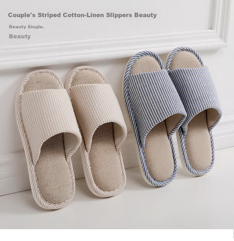 XGGC Japanese Style Linen Slippers for Men Summer Home Cotton Linen Floor Couple Indoor Non-Slip Soft Sole Beige Size 42-43 1