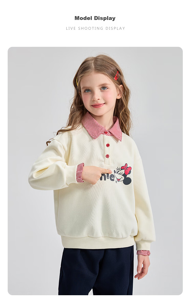Disney Girls' Kids' Spring Autumn 2026 New Stylish Children's Baby Polo Collar Sweatshirt and Casual Pants Two-Piece Set 10