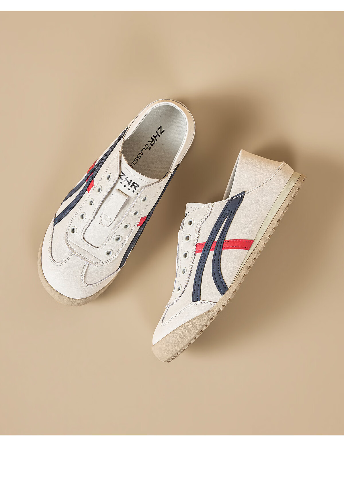ZHR Dexun Women's Lightweight Flat Sneakers, Slip-On Casual White Shoes, BT103, Beige And Silver, Size 37 17