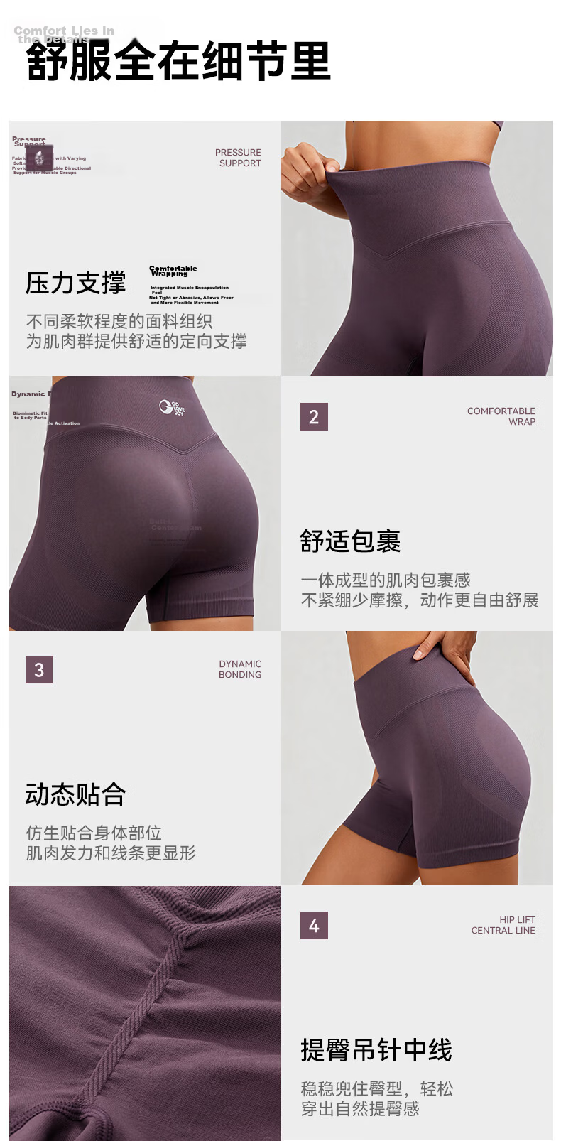GOLOVEJOY High Waist Hip-Lifting Yoga Shorts High Elastic Quick-Dry Tight-Fitting Sports Fitness Shorts Black M 11