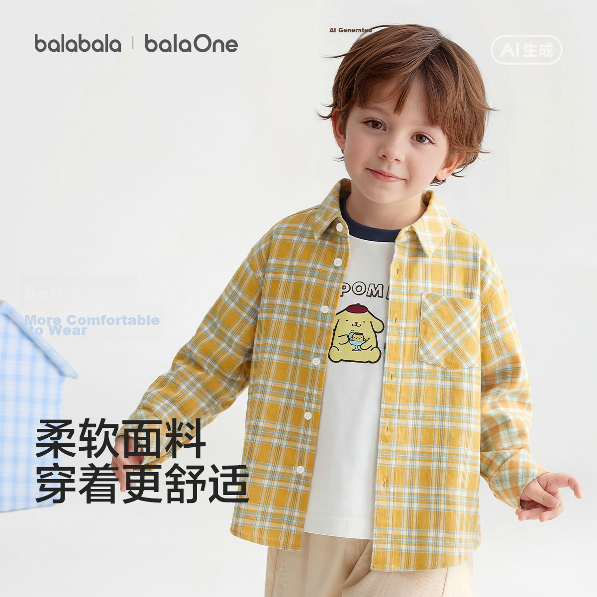 Balabala Kids Long Sleeve Shirt Children's Plaid Parent-Child Fashion Jacket 2026 New Autumn Baby Girls Boys