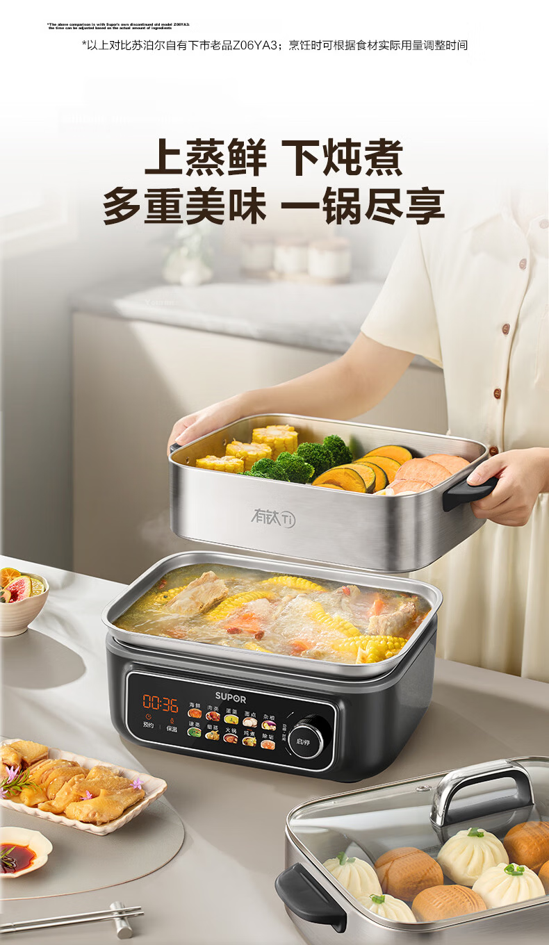 SUPOR Titanium Stainless Steel Electric Steamer 0-Coating Multi-Functional Household Stew Steam Hot Pot 18L Detachable Cube Electric Cooker ZN30FC1689 19