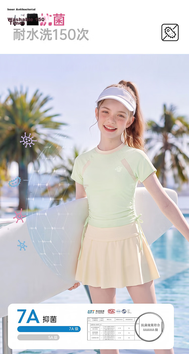 Disney Women's Two-Piece Skirted Swimsuit Teen Vacation Slimming Conservative Sun-Protective Swimsuit D16039S2G Green M 5