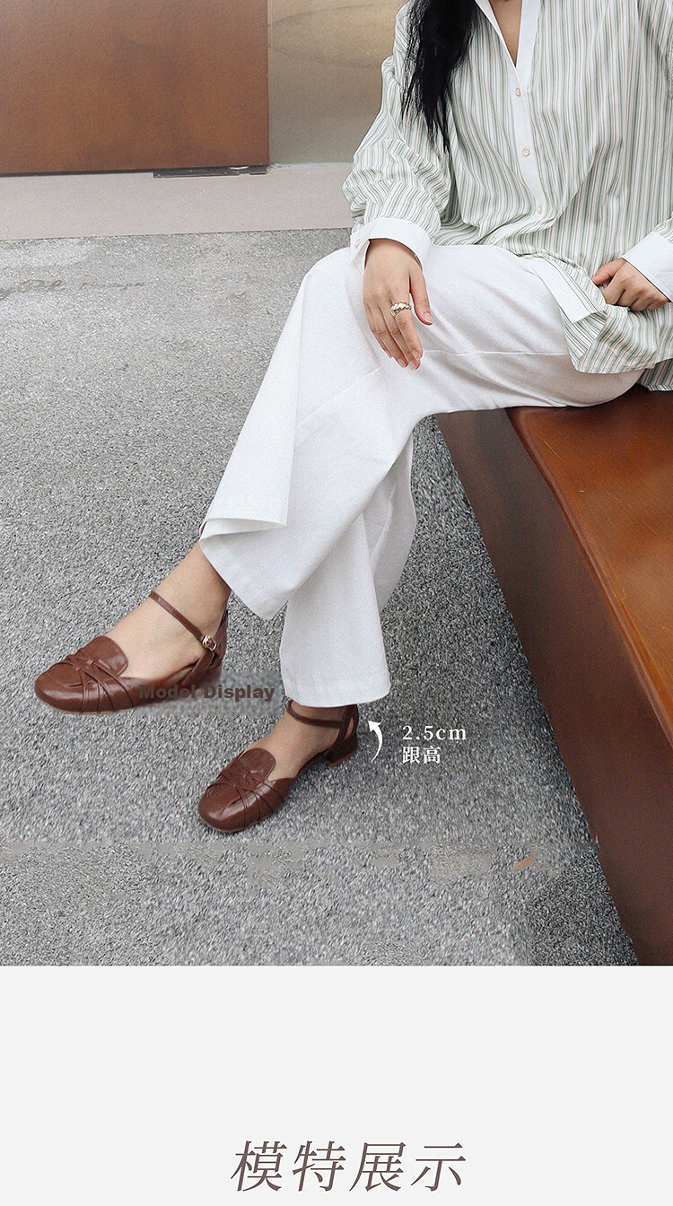 Laird & Dane 2026 Summer New Genuine Leather Chunky Heel One-Strap Roman Toe Mary Jane Sandals for Women 30902 Cream White 6