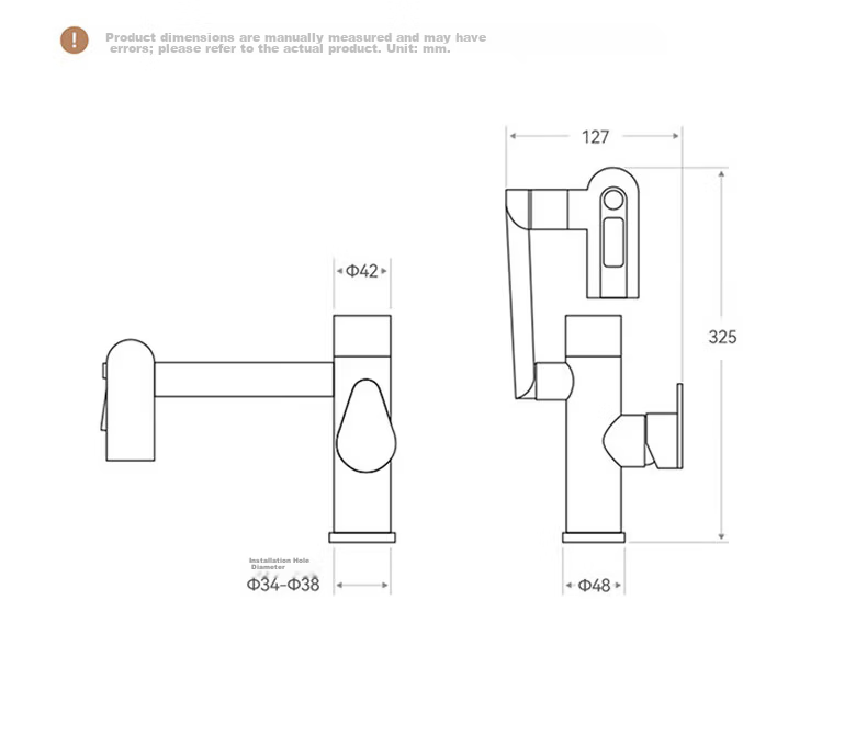 ARROW YJ Basin Faucet with Universal Rotating Arm, Bathroom Sink Mixer Tap, Dual Control Hot and Cold Stainless Steel Faucet 22