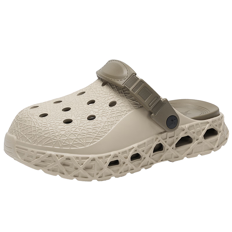XTEP Men's Outdoor Hole Shoes Summer 2026 New Sports Slippers Light Brown Size 39-40