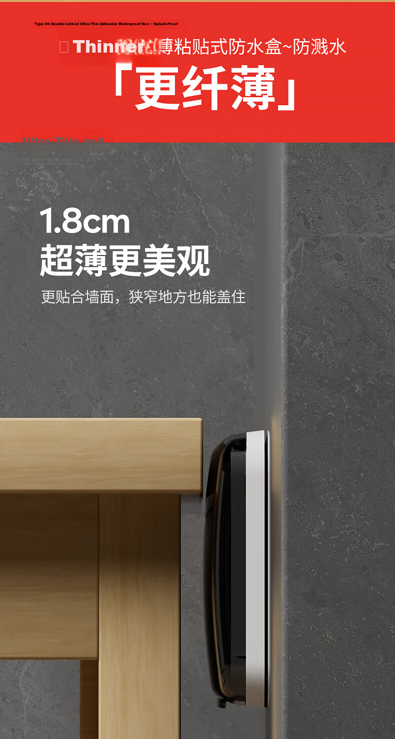 CHIGO 86-Type Ultra-Thin Waterproof Socket Box Adhesive Bathroom Kitchen Waterproof Cover Two-Gang Ultra-Thin Waterproof Box 8