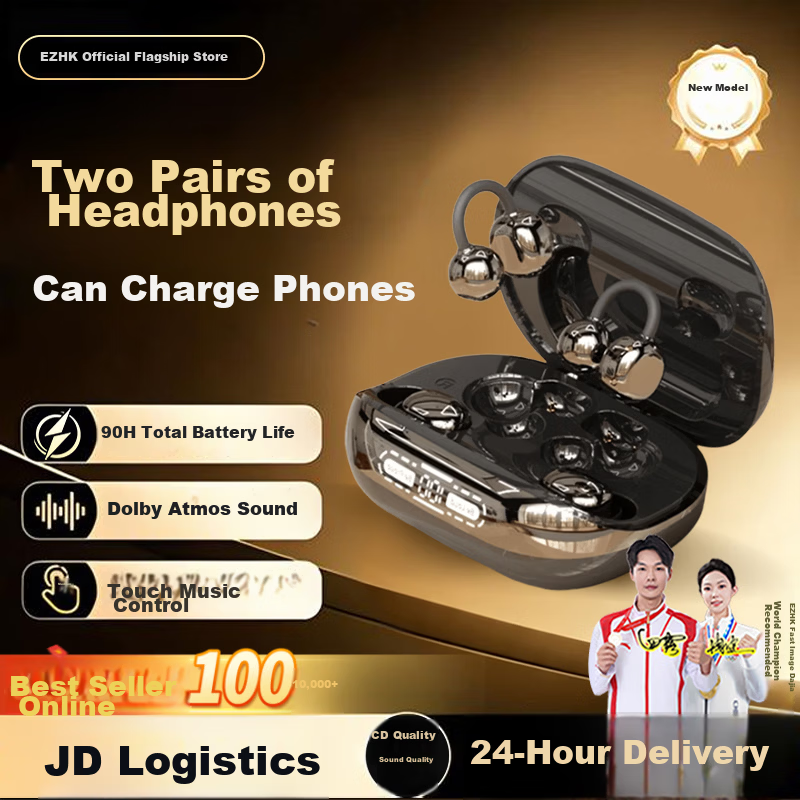 EZHK 2026 Latest Ultra-Long Battery Life Bluetooth Earbuds, Dual Pair, Two-in-One, Four Earbuds with Two Ear Clip Mini Hidden Design, Comfortable Long Wear, Noise Isolation and Noise Cancelling