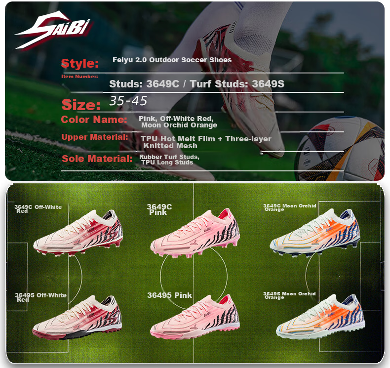 SAIBI Men's Soccer Shoes AG Long Studs Adult Youth Student Professional Training Competition Shoes 3649C Moon Blue Orange Size 35 5
