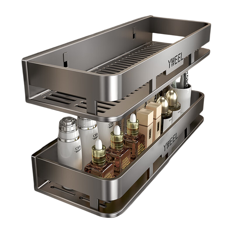 Yweel Bathroom Storage Rack, Space Aluminum No-Drilling Toilet Washbasin Kitchen Storage Wall-Mounted Bathroom Shelf