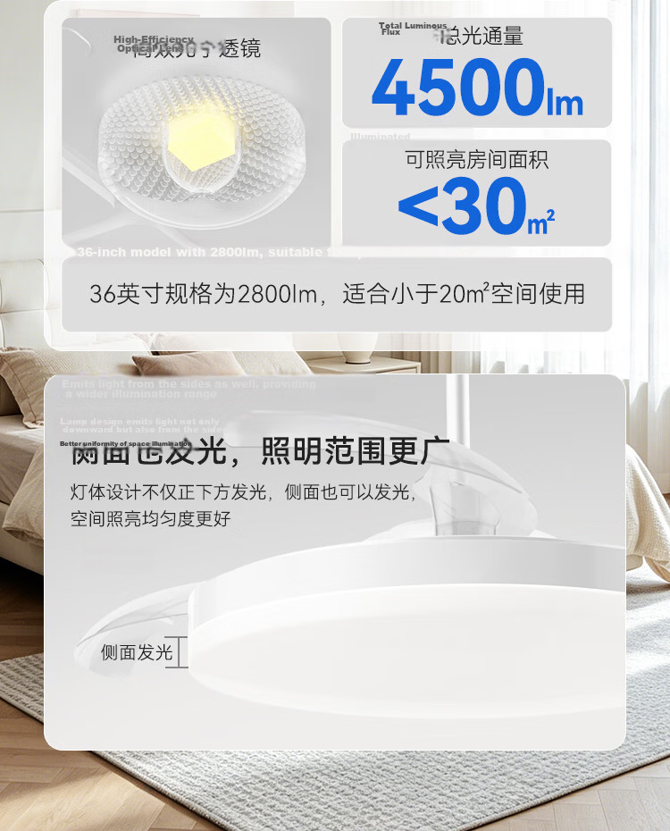JD Jingzao Yufengzhe Smart Fan Light 42-inch Invisible Full-Spectrum Eye Protection Bedroom Living Room Dining Ceiling Fan Light Integrated 17