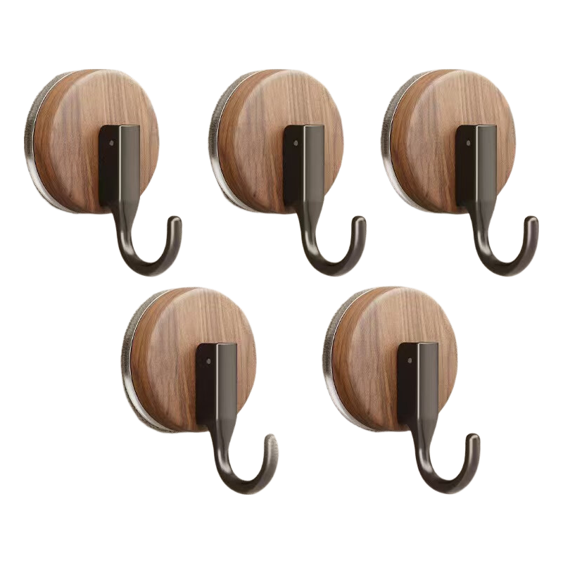 Fan Ye Wood Grain Suction Cup Hooks 5-Pack Removable Strong Load-Bearing Kitchen Bathroom Door Student Dormitory No-Trace Adhesive Hooks