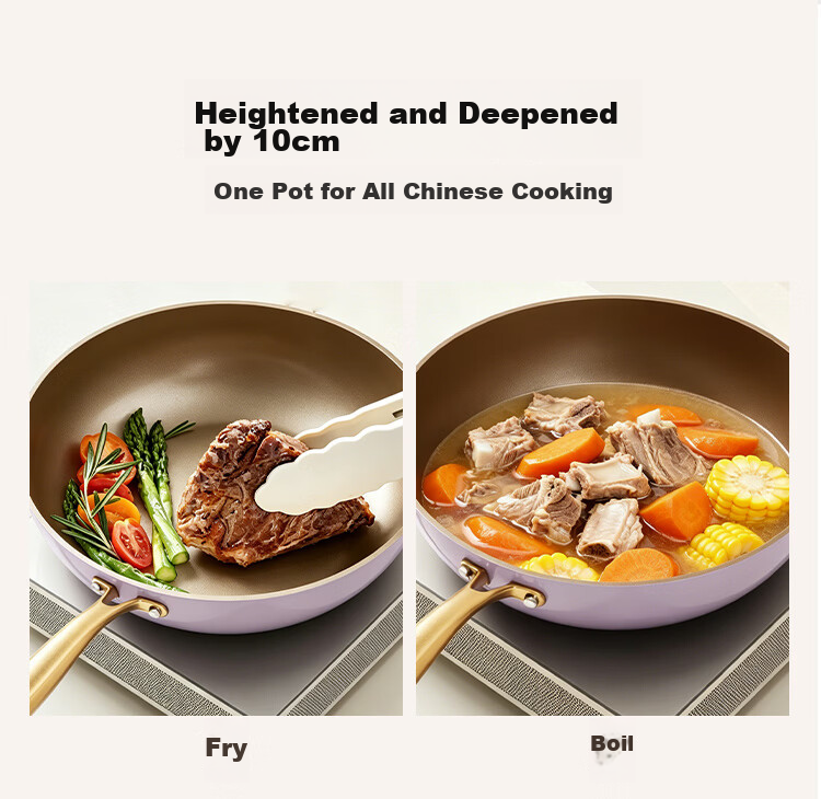 KONKA Ceramic Non-Stick Lightweight Frying Pan 30cm Flat Bottom Stir-Fry Pan Compatible with Induction and Gas Stoves Low Oil Smoke 18