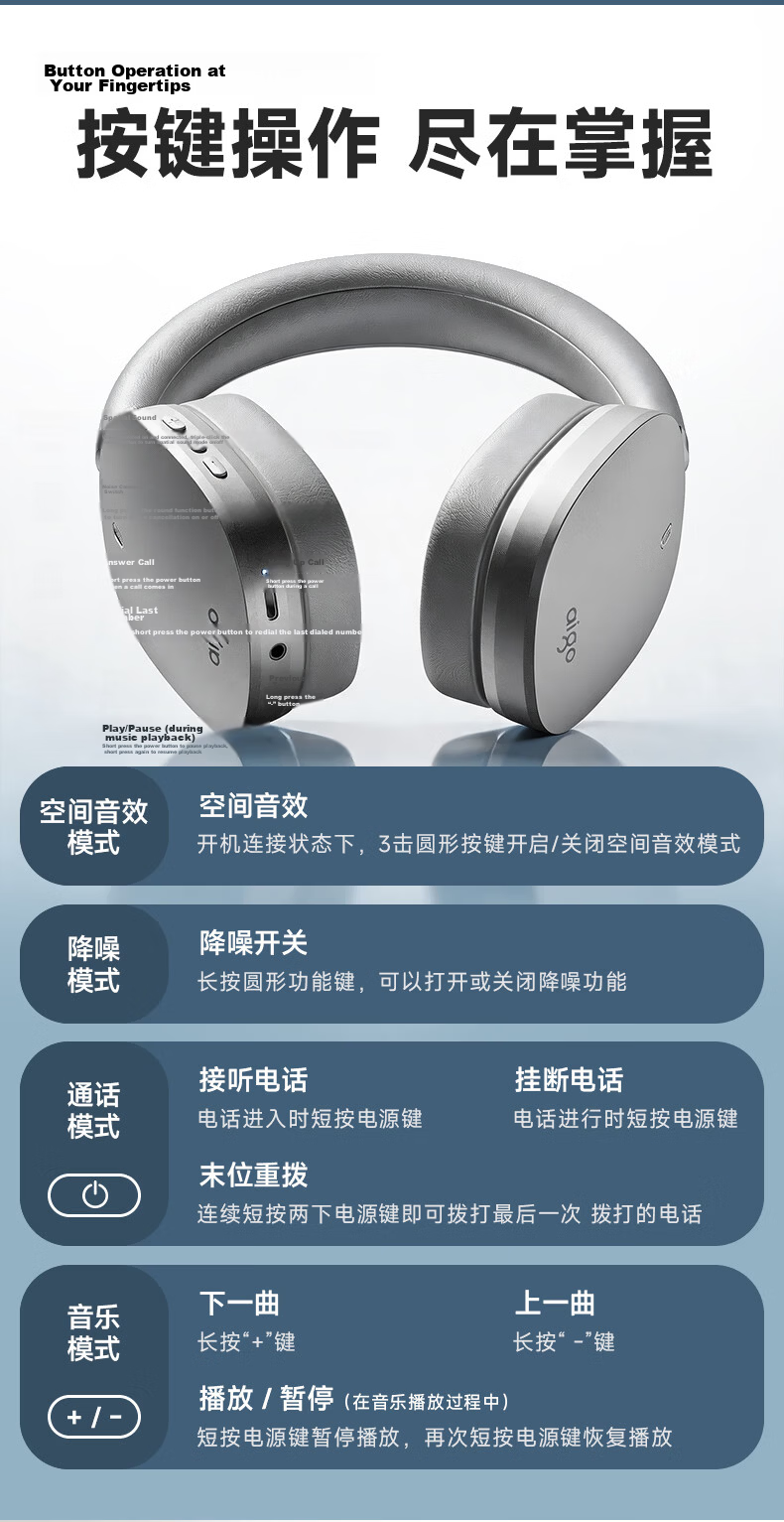 Aigo Bluetooth Headphones Over-Ear Active Noise Cancelling Comfortable Music Gaming Sports for Apple Xiaomi Phones Computers WH600 Silver 17