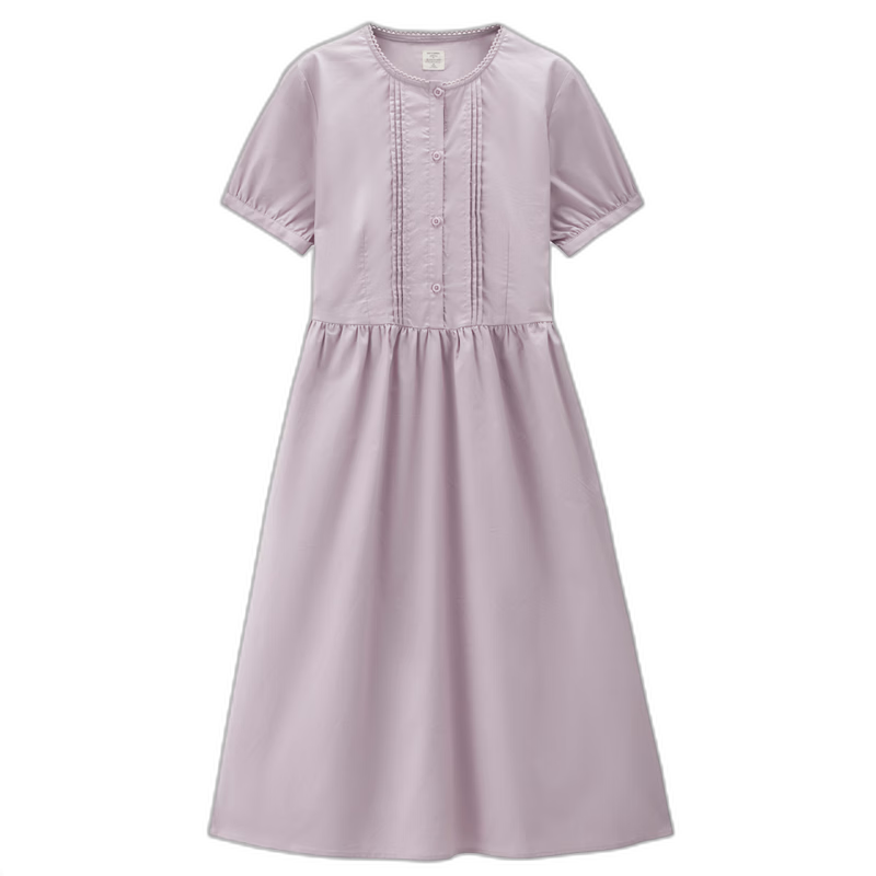 Giordano 2026 Summer Black Technology Cooling Striped Tie Lace Round Neck Short Sleeve Dress for Women 05466317