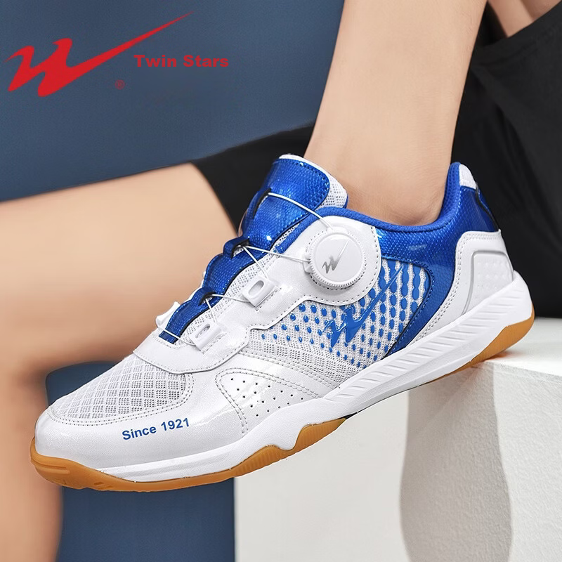 Shuangxing Badminton Shoes Unisex Adult Children Table Tennis Shoes Lightweight Sports Training Shoes White Blue (Dual Use for Badminton and Table Tennis) Size 41