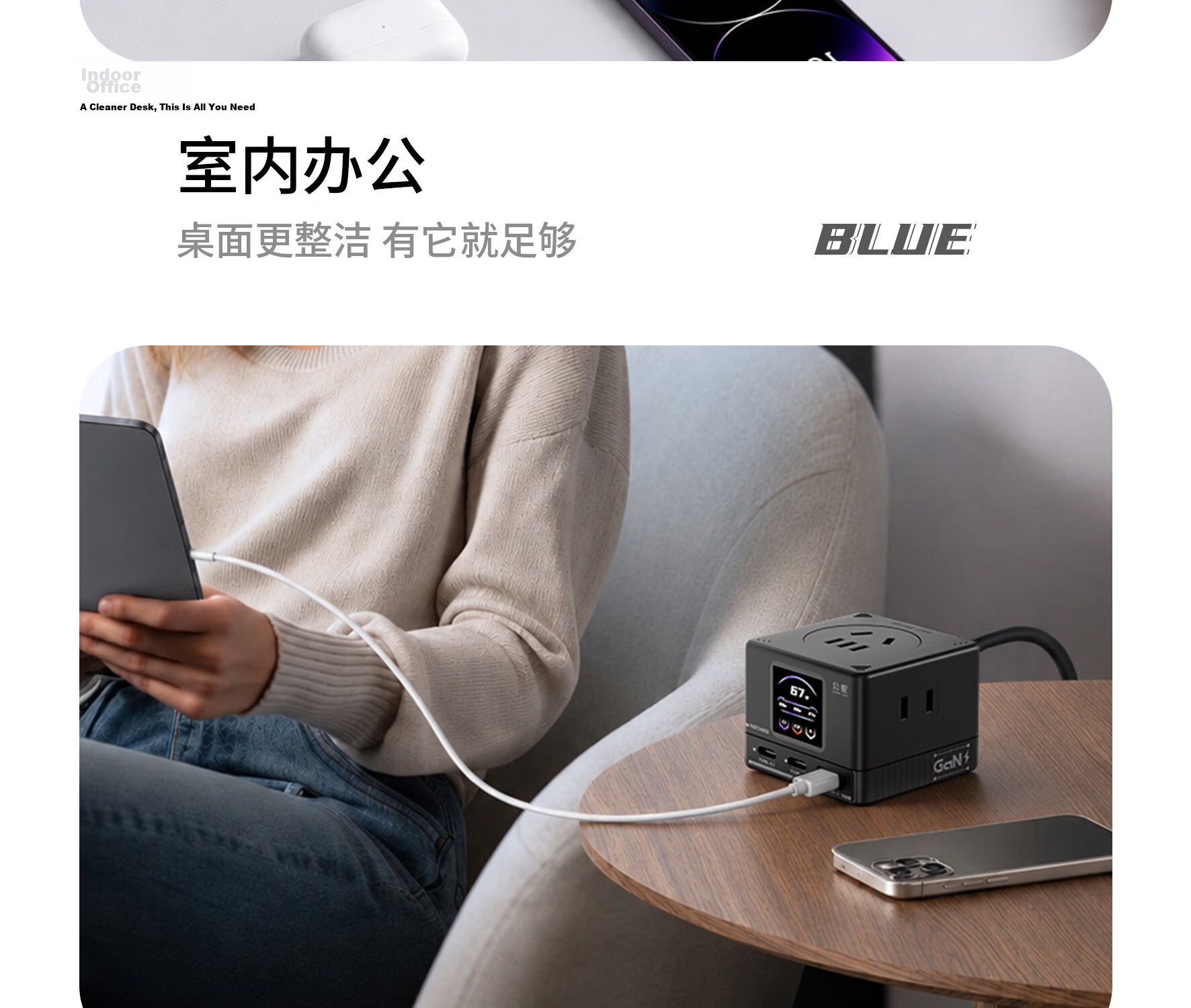 Gongshe 67W Desktop Charging Station Smart Digital Display Socket GaN Type-C Charger Compatible with Apple iPhone 17 iPhone 16 Fast Charging Gaming Power Strip Black Base Version 30