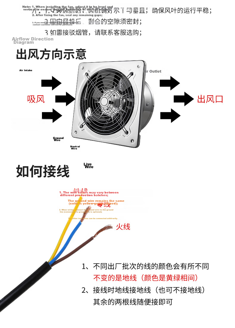 Ding Tong Feng Stainless Steel Exhaust Fan Powerful Kitchen Ventilation Fan Industrial Ventilator 12-Inch Wall-Mounted Fan with 30cm Installation Hole 10