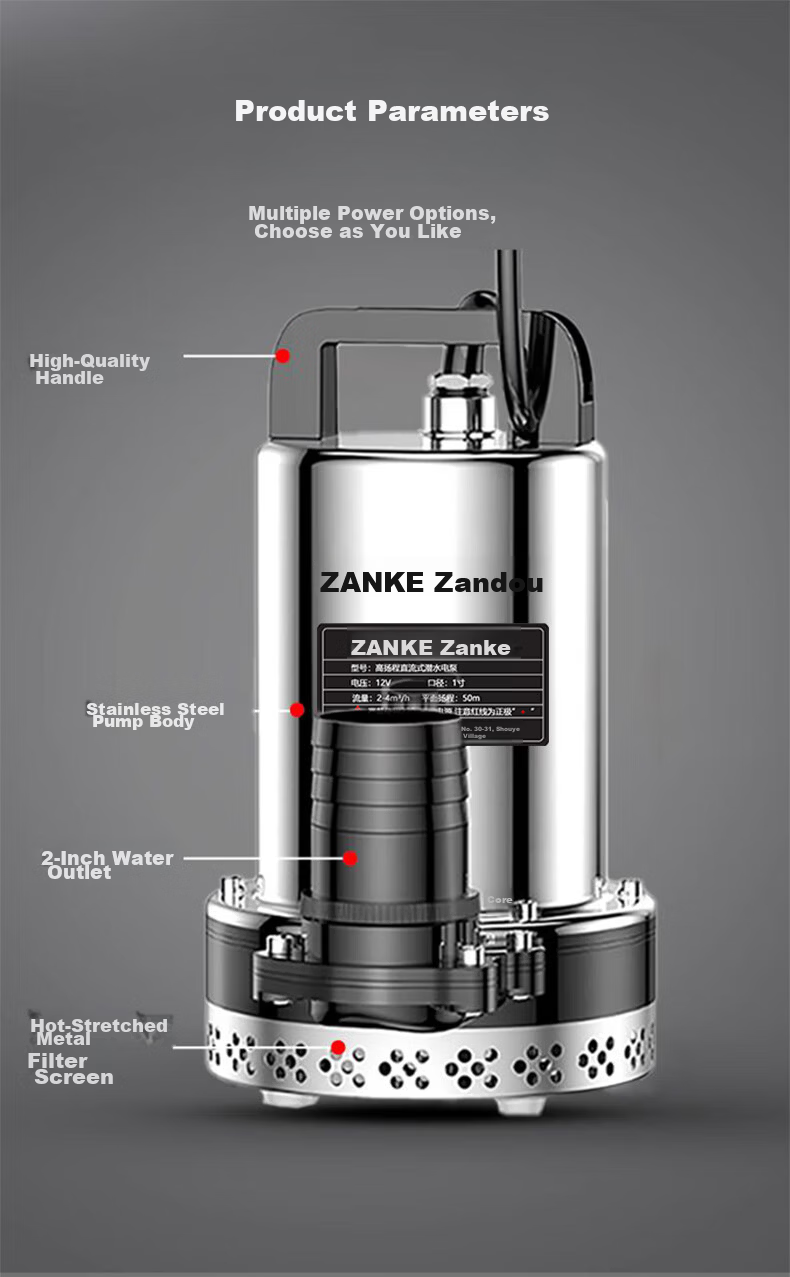Zanco DC Submersible Pump Agricultural and Household Watering Device Electric Vehicle Water Pump High Lift 24V 1 Inch 27