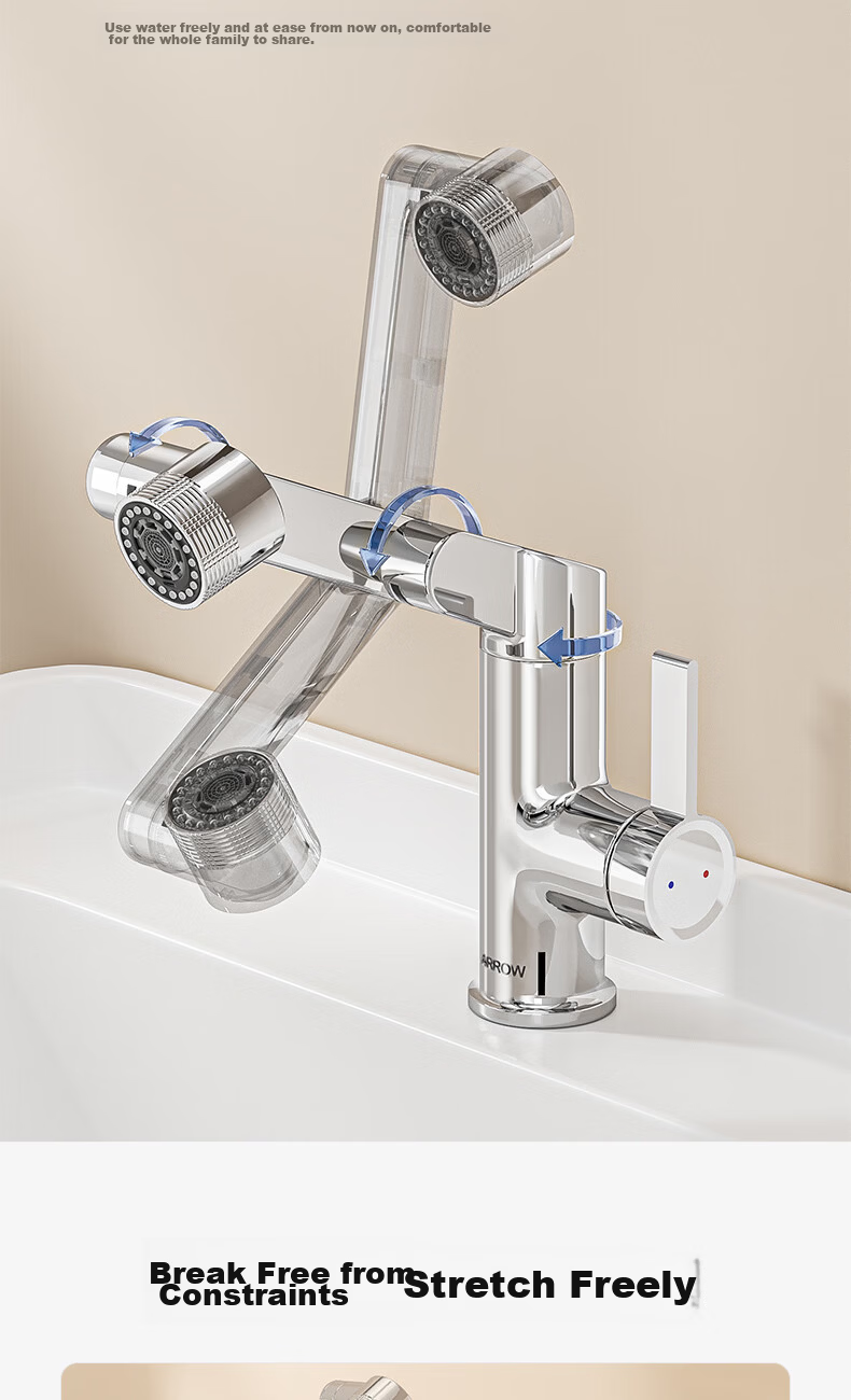 ARROW Off-White Basin Faucet Zinc Alloy Swivel Mechanical Arm Bathroom Hot and Cold Washbasin Tap 5