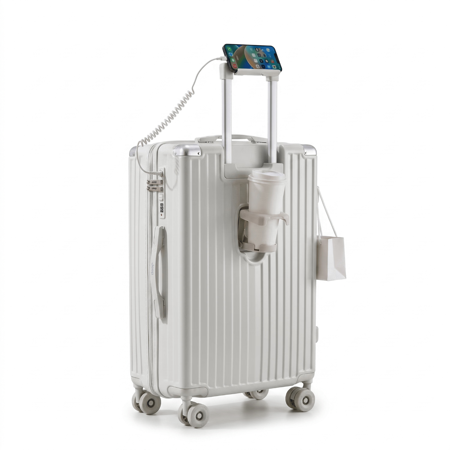 JEEP Large Capacity 26-inch Cream White Multifunctional Travel Luggage Suitcase with Trolley and Password Lock for Men and Women