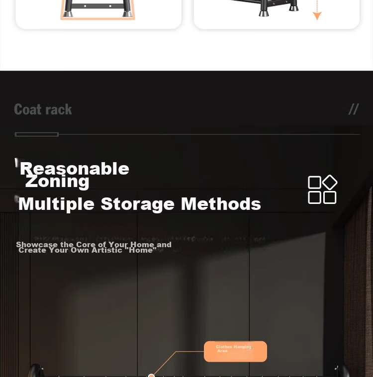 Yixuan Floor Standing Coat Rack Clothes Hanger Movable Bedroom Living Room Drying Storage Rack Black 11