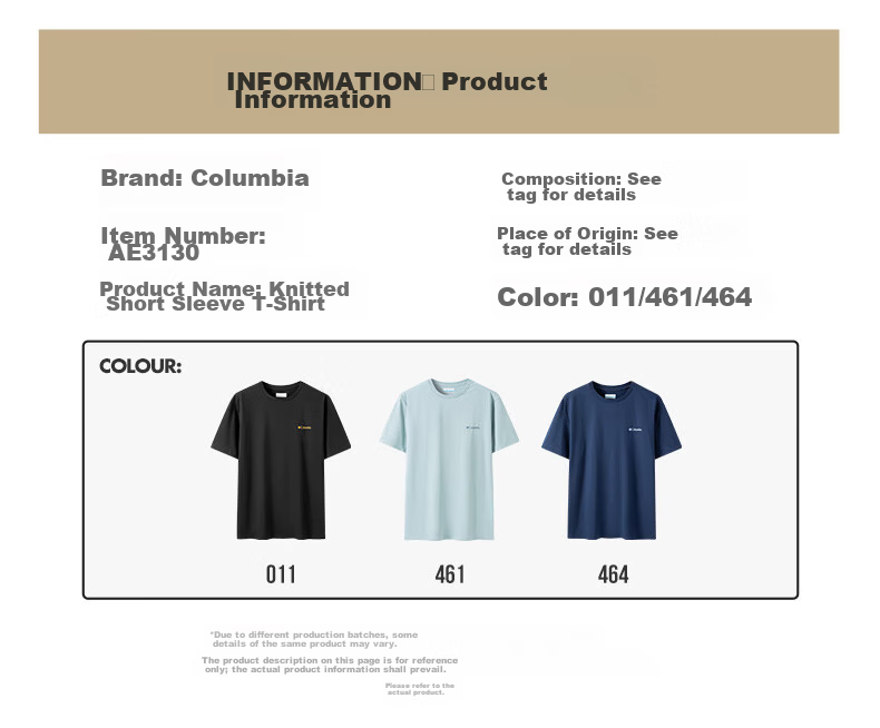 Columbia Men's T-Shirt 26 Spring Summer Urban Outdoor Breathable Crew Neck Short Sleeve AE3130 011 L 2