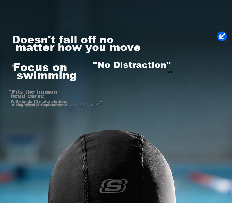 Skechers Swim Cap Unisex Long Hair Fashion Comfortable Fabric Ear Protection Non-Tight Non-Sticky Hair Swim Cap - Glossy Black 20