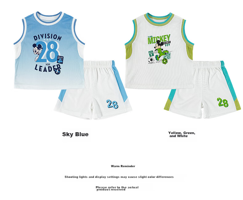 Disney Mickey Basketball Jersey Summer New Boys' Sleeveless Breathable T-Shirt Short Tennis Soccer Shirt Sky Blue 130 17