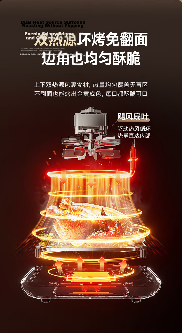 Bear Air Fryer Home Use Steam and Bake 6.2L Visible Double Heating 2000W Metal Interior QZG-W20J2 6